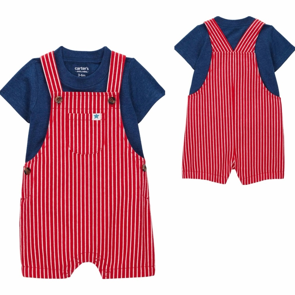 NWOT Carter's Red and White Striped Overalls and Tee